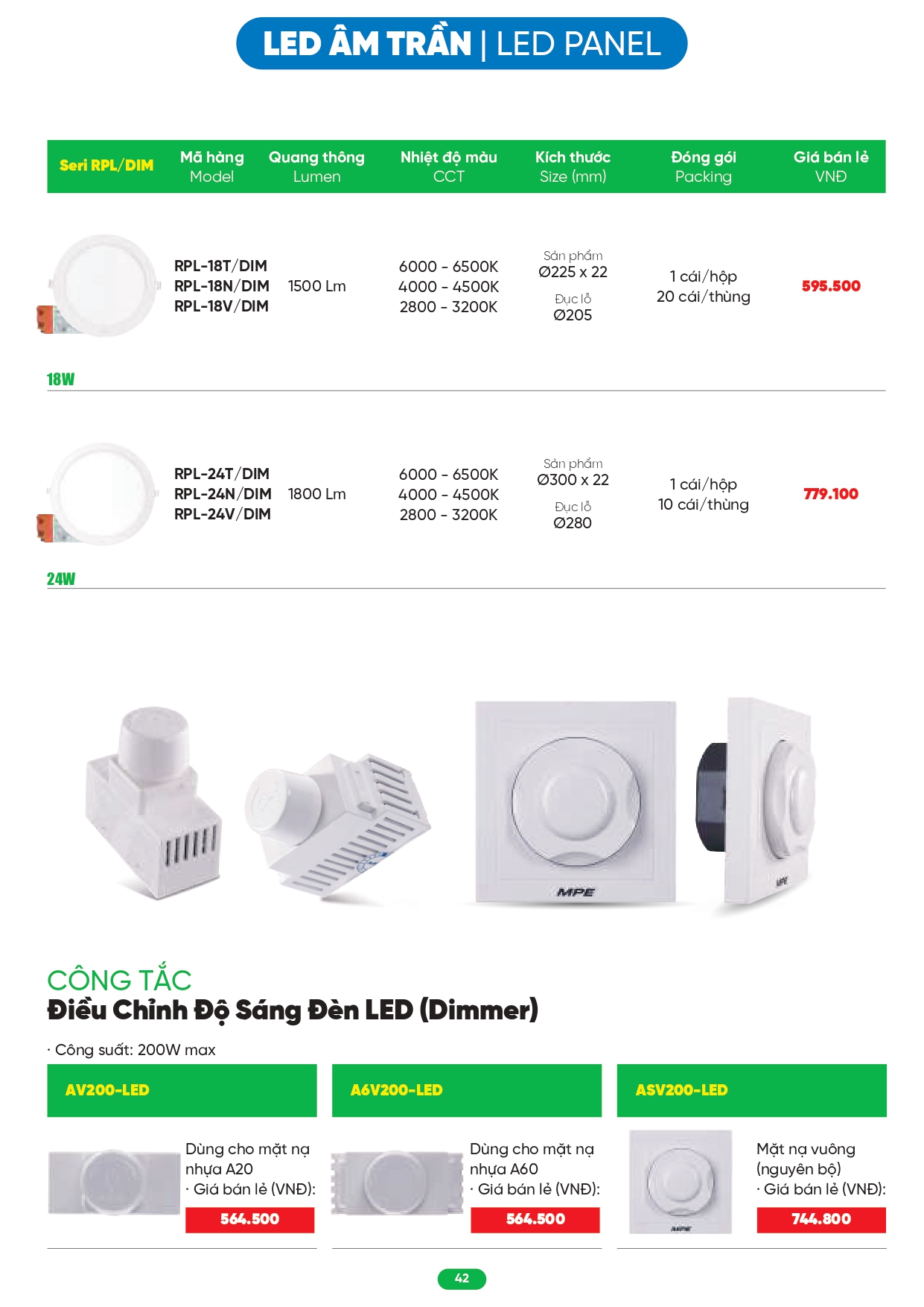 Bảng giá đèn LED MPE 2026